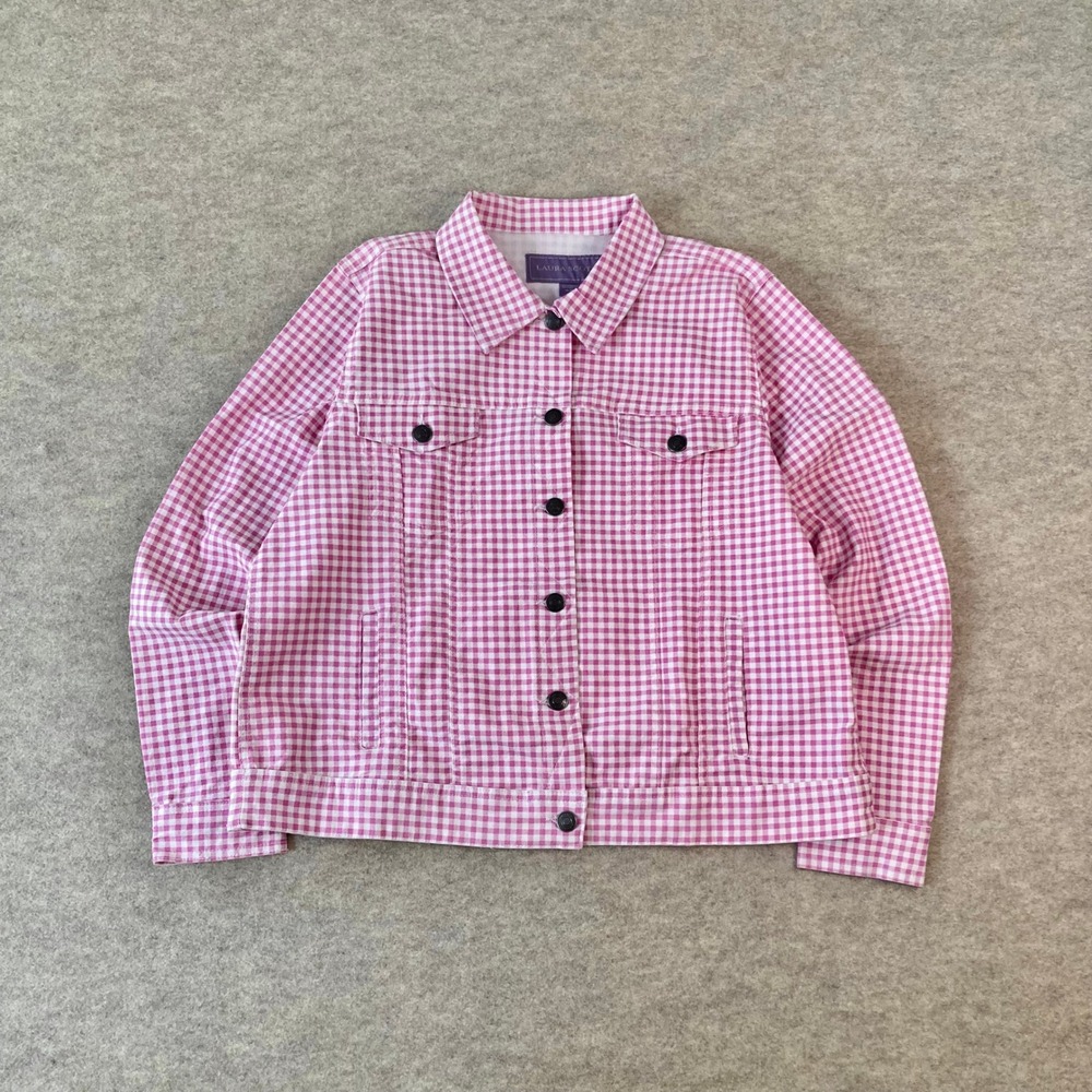 Pink Gingham Check Trucker Jacket Laura Scott XL Cottagecore Barbiecore Preppy